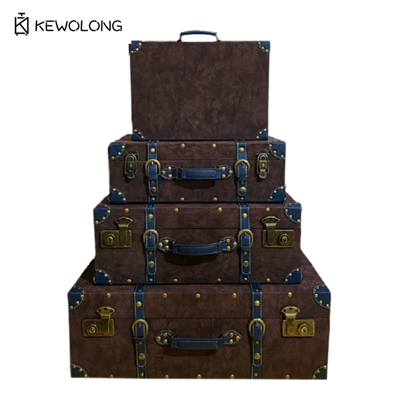 Retro Vintage Trunk Suitcase - صندوق تخزين جلدي عتيق، صندوق خشبي