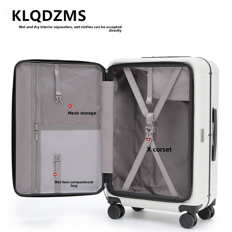 حقيبة سفر بعجلات من KLQDZMS مق - مراجعة Front Opening Laptop Luggage 24 Inch وسعره